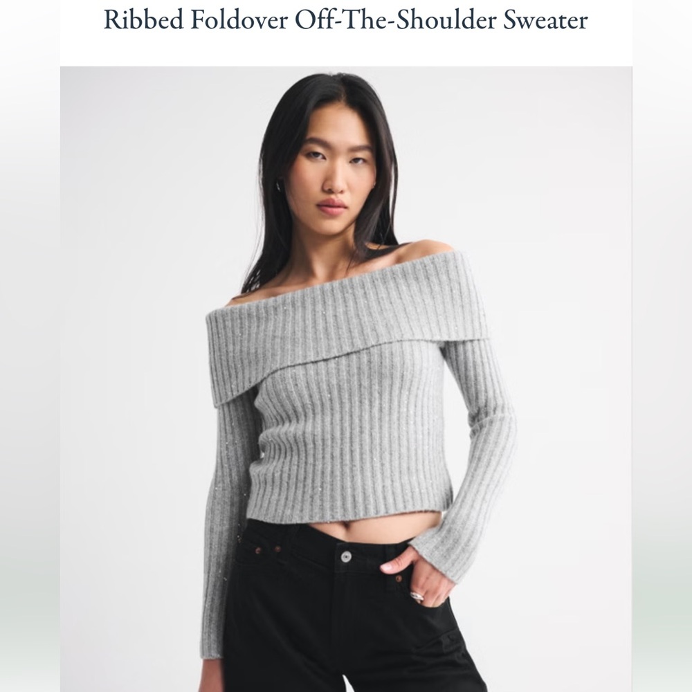 NWT Abercrombie Off the Shoulder Gray Sparkle Sweater - S